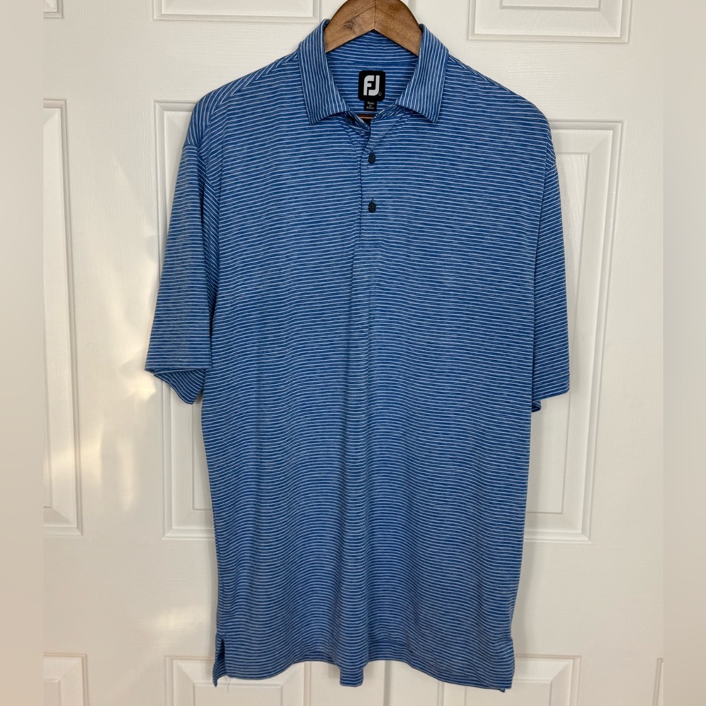 FootJoy Golf Polo Shirt Mens Large Light Blue White Striped Athletic Performance